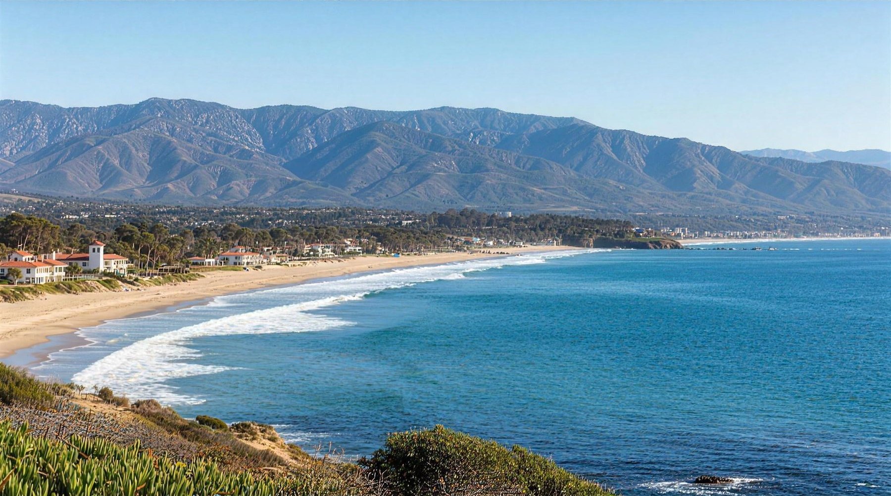 The Santa Barbara coastline, with the Santa Ynez Mountains rising behind the shore